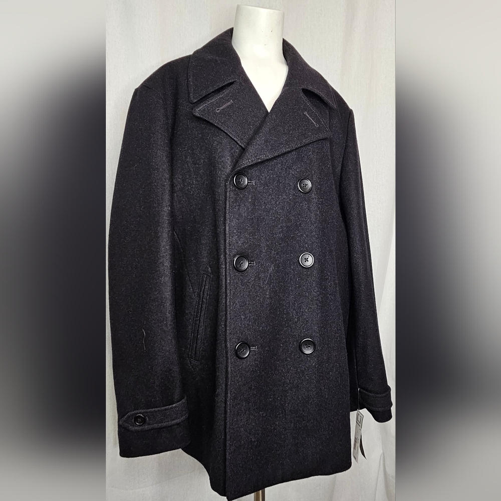 Liz Claiborne Women's Black Wool Blend Peacoat w FREE B&W Scarf Size L‎ NWT